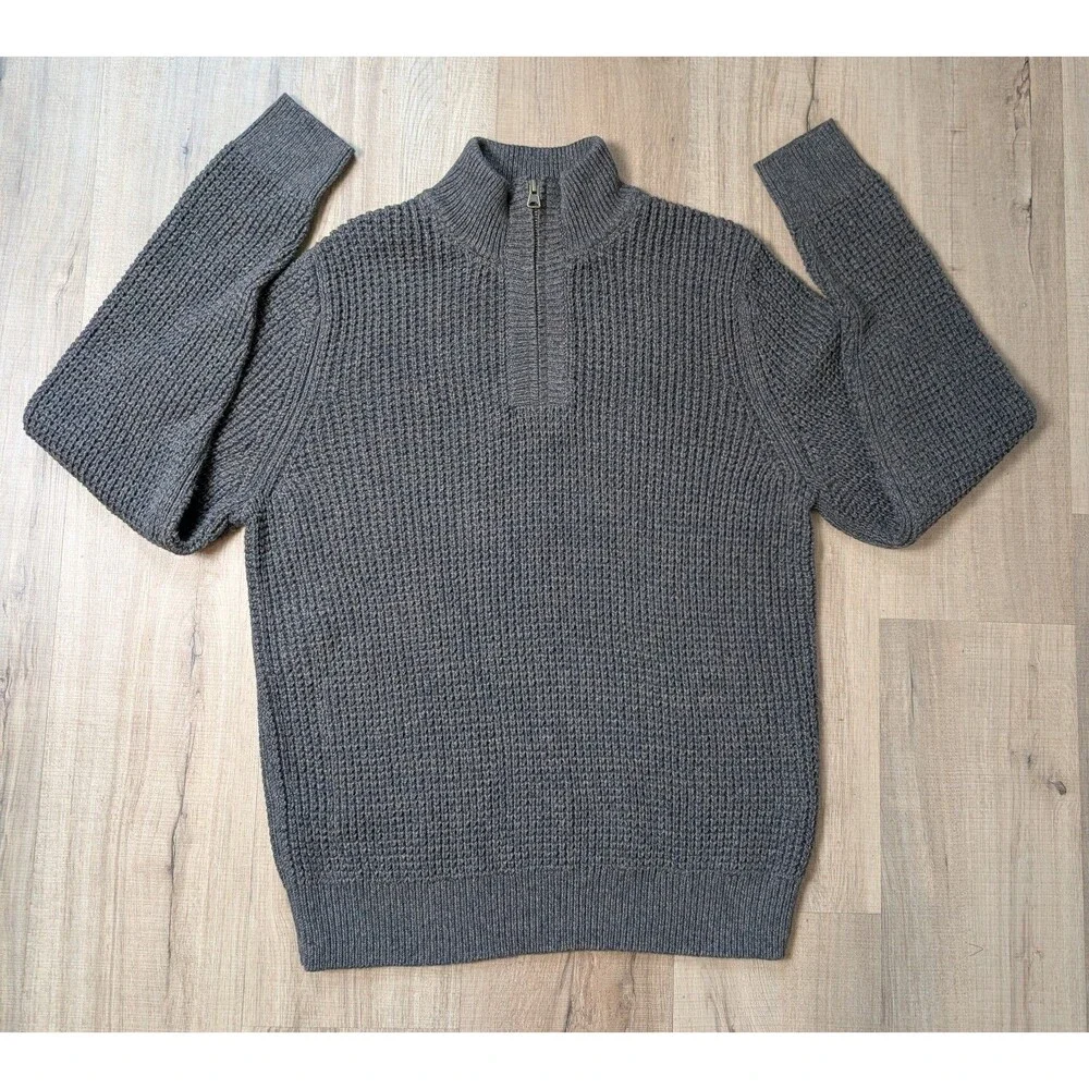 NWOT LL Bean Size S Organic Cotton Waffle Sweater Quarter Zip Gray Marl Gorpcore